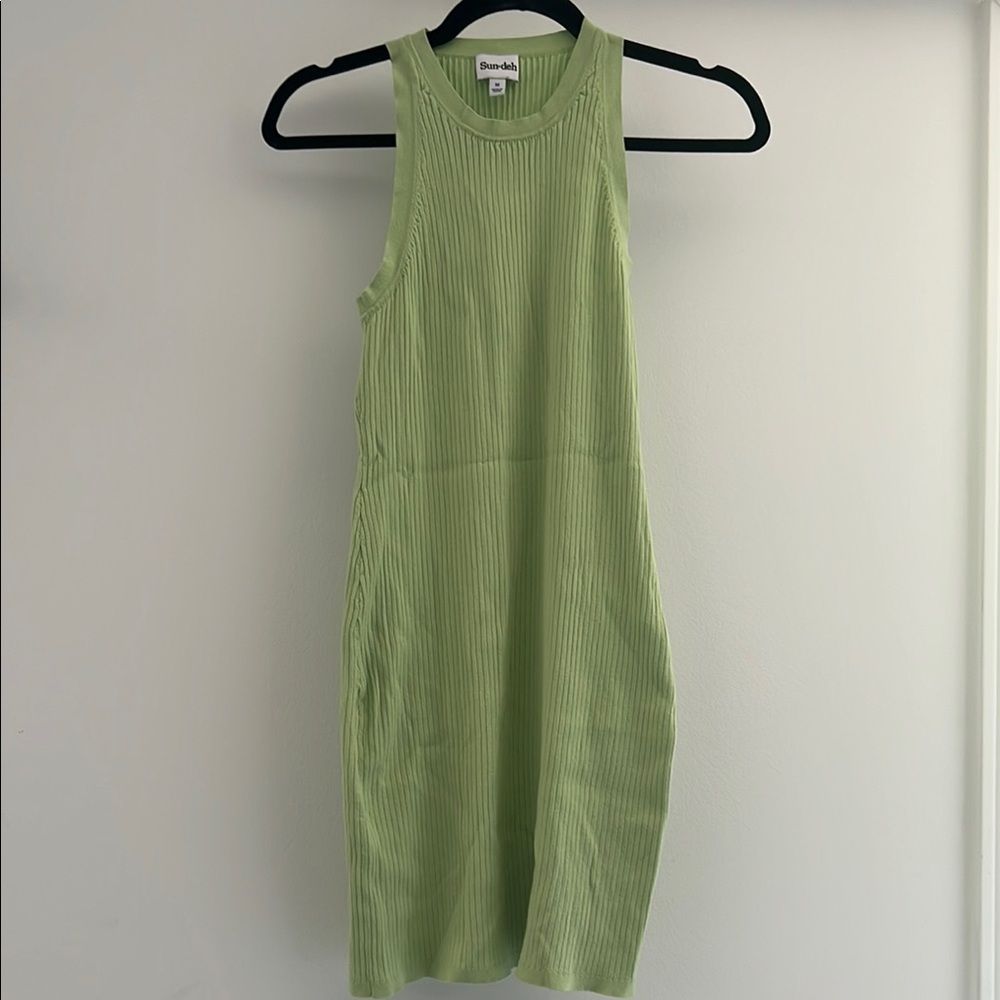 Green Ribbed Sleeveless Halter Midi Dress